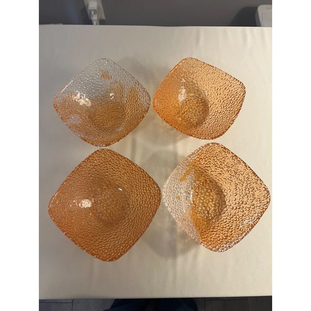 Vintage Vetropuro Peach Pebble Glass Square Bowls (4)